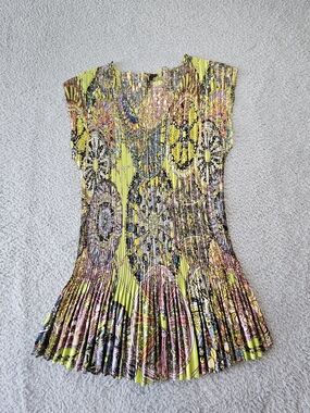 Milano Lime Multi Pleated Short Sleeve Tunic Dress
